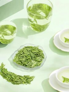 Premium Longjing Dragon Well green tea, famous Chinese loose leaf tea with fresh chestnut aroma and refreshing taste