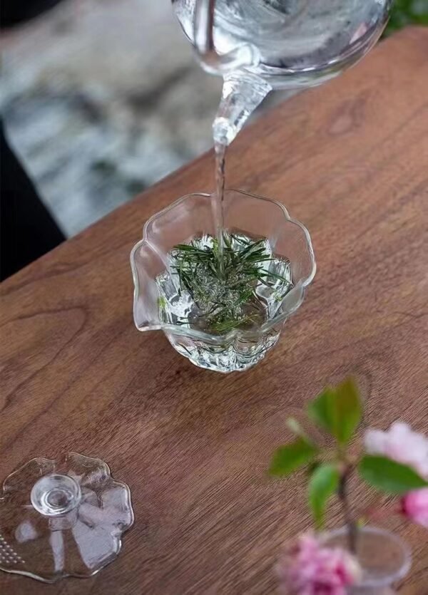 Lotus-shaped Filtering Holes Glass Tea Set - Image 3