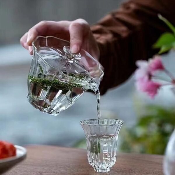 Lotus-shaped Filtering Holes Glass Tea Set - Image 2